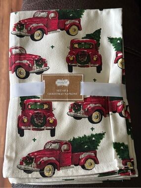 Mud Pie Red and Green Vintage Truck Holiday Napkins